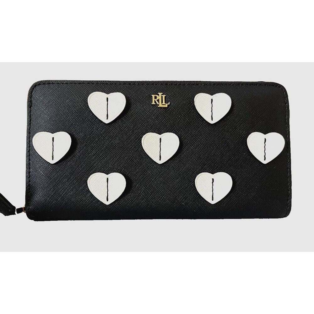New Ralph Lauren Accordion Zip Wallet Leather Black